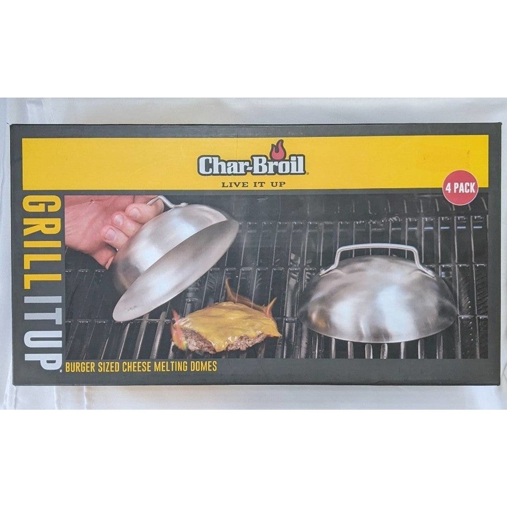 Char-Broil Grill Burger Sized Cheese Melting Domes Pack of 4 Stainless Steel